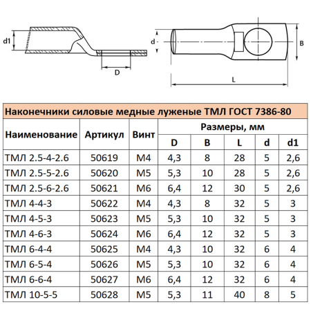 LD-TML-6-6-4 Наконечник медный луженый ТМЛ 6-6-4 ГОСТ 7386-80 50627