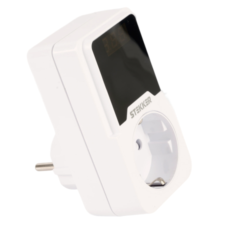 Реле напряжения для розетки регулируемое  STEKKER  VPR-200W, 230В,16A,белый 50689