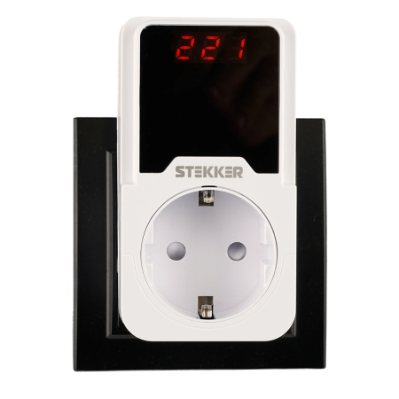 Реле напряжения для розетки регулируемое  STEKKER  VPR-200W, 230В,16A,белый 50689