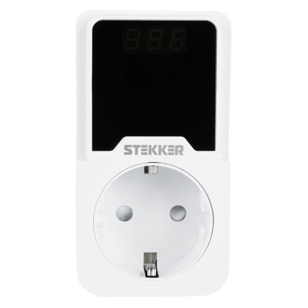 Реле напряжения для розетки регулируемое  STEKKER  VPR-200W, 230В,16A,белый 50689