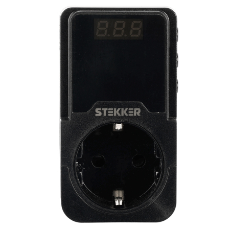 Реле напряжения для розетки регулируемое  STEKKER  VPR-200B, 230В,16A,черный 50690