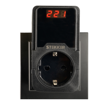 Реле напряжения для розетки регулируемое  STEKKER  VPR-200B, 230В,16A,черный 50690