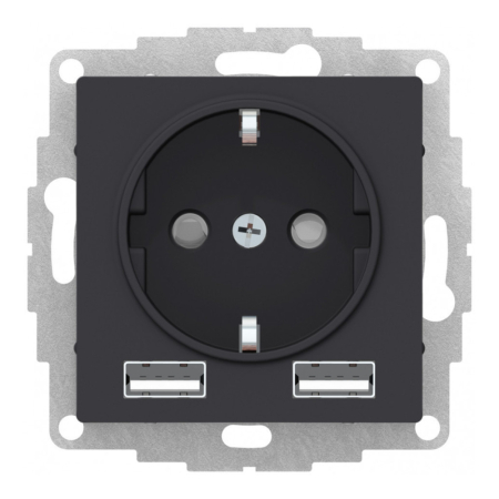SO + USB Розетка A+A, 5В/2,4А, 2х5В/1,2 А, механизм Systeme Electric AtlasDesign Карбон ATN001030