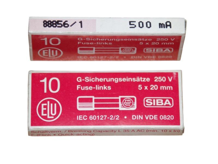 Предохранитель SIBA № 179020.0.5 (0.5А 250В 5х20мм) Электрофарфор ЦБ-00006539