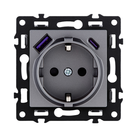 Розетка штепсельная SCHUKO 16A/250 В с USB A+C 20W, серый Kollinger Asthetik AS-016GY