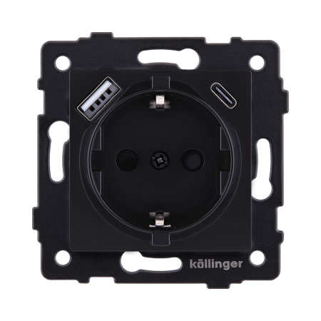 Розетка штепсельная SCHUKO 16A/250 В с USB A+C 20W, черный матовый Kollinger REA-004BM для Aspekt, Eleganz, Reflex