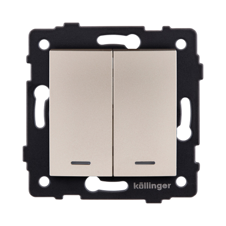 Выключатель 2-клавишный 10А/250В с LED подсветкой, изогнутый, золотой Kollinger REA-R-008GD для Aspekt, Eleganz, Reflex