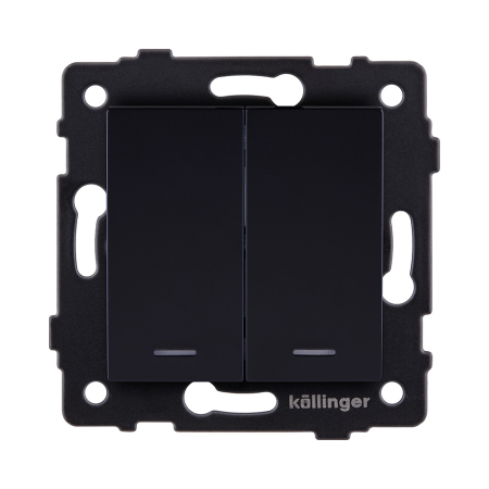 Выключатель 2-клавишный 10А/250В с LED подсветкой, черный Kollinger REA-S-008BK для Aspekt, Eleganz, Reflex