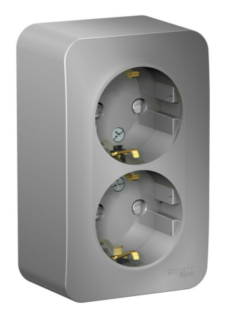Розетка 2-ая с/з со шторками 16А, 250В, изолир. Пластина Systeme Electric Blanca наруж Алюминий BLNRA011213