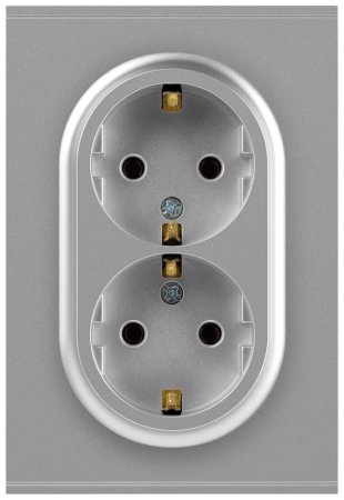 Розетка Эра Arktik 16-2105-03 двойная с заземлением 2X2P+E Schuko со шторками 16А-250В алюминий Б0070456