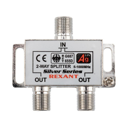 Делитель ТВ "краб" х2+3шт F "BOX" 5-1000 МГц "Silver" Rexant 05-6101