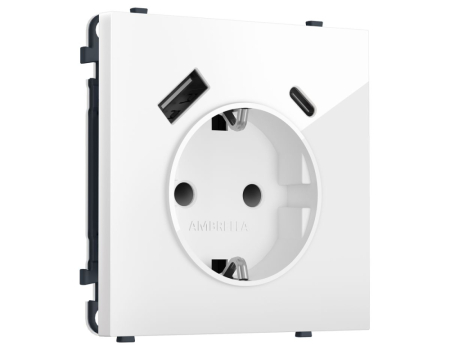 Комплект механизма электрической розетки SIGMA Белый глянец 2USB A+C 20W Ambrella Volt MS110010 (SP1100, PR160)