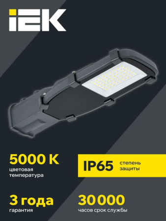 Светильник светодиодный ДКУ 1002-30Д 5000К IP65 уличный консольный сер. IEK LDKU0-1002-030-5000-K03