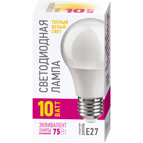 Лампа светодиодная 82 910 OLL-A55-10-230-2.7K-E27-PROMO 10Вт грушевидная 2700К E27 220-240В ОНЛАЙТ 82910