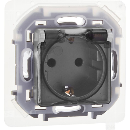 Розетка 1-м СП Inspiria 16А IP44 250В 2P+E защ. шторки с крышкой немецк. стандарт механизм алюм. IEK 673742