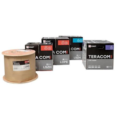 Кабель витая пара U/UTP кат.5E 4 пары 24 AWG solid PVC сер. (м) TERACOM PRO EKF TRP-5EUTP-04PVC-GY-IN3