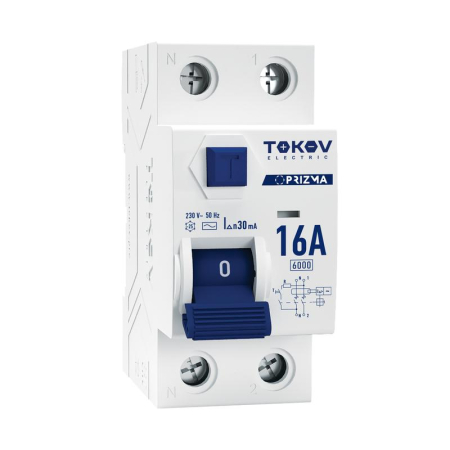 Выключатель дифференциального тока (УЗО) 2п (1P+N) 16А 30мА тип AC 6кА PRIZMA TOKOV ELECTRIC TKE-PZ60-RCDM-2-16-30-AC