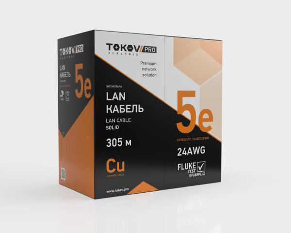Кабель витая пара U/UTP 4х2х24AWG(0.51мм) кат.5E PVC indoor Fluke tested 305м (м) PRO TOKOV ELECTRIC TKP-C06-U42-5E-305-PVC