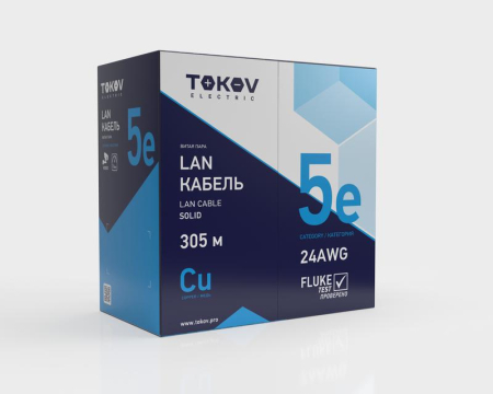 Кабель витая пара U/UTP 2х2х24AWG кат.5E PVC indoor 305м (м) TOKOV ELECTRIC TKE-C06-U22-5E-305-PVC