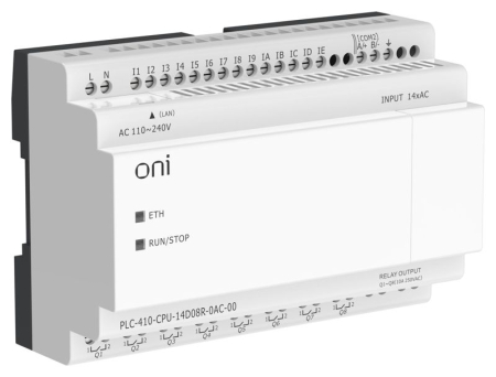 Модуль ЦПУ ПЛК 410 14 DI 8 RO 220В AC с Ethernet портом без экрана ONI PLC-410-CPU-14D08R-0AC-00