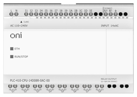 Модуль ЦПУ ПЛК 410 14 DI 8 RO 220В AC с Ethernet портом без экрана ONI PLC-410-CPU-14D08R-0AC-00
