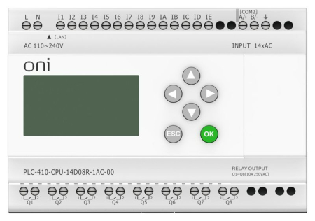 Модуль ЦПУ ПЛК 410 14 DI 8 RO 220В AC с Ethernet портом с экраном ONI PLC-410-CPU-14D08R-1AC-00