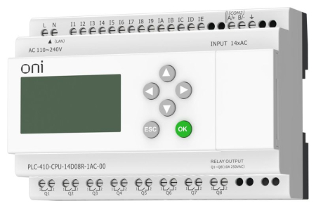 Модуль ЦПУ ПЛК 410 14 DI 8 RO 220В AC с Ethernet портом с экраном ONI PLC-410-CPU-14D08R-1AC-00