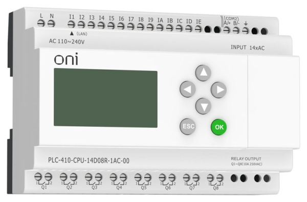 Модуль ЦПУ ПЛК 410 14 DI 8 RO 220В AC с Ethernet портом с экраном ONI PLC-410-CPU-14D08R-1AC-00