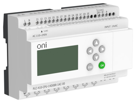 Модуль ЦПУ ПЛК 410 14 DI 8 RO 220В AC с Ethernet портом с экраном ONI PLC-410-CPU-14D08R-1AC-00