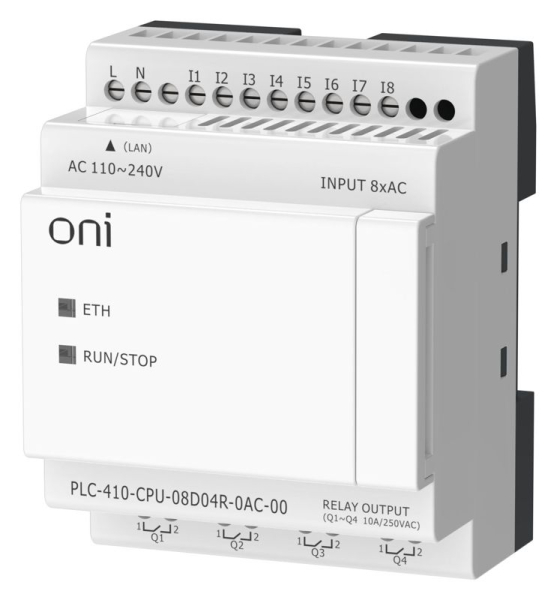 Модуль ЦПУ ПЛК 410 8 DI 4 RO 220В AC с Ethernet портом без экрана ONI PLC-410-CPU-08D04R-0AC-00