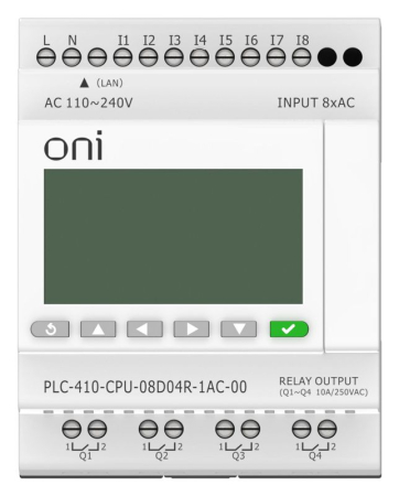 Модуль ЦПУ ПЛК 410 8 DI 4 RO 220В AC с Ethernet портом с экраном ONI PLC-410-CPU-08D04R-1AC-00