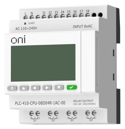 Модуль ЦПУ ПЛК 410 8 DI 4 RO 220В AC с Ethernet портом с экраном ONI PLC-410-CPU-08D04R-1AC-00