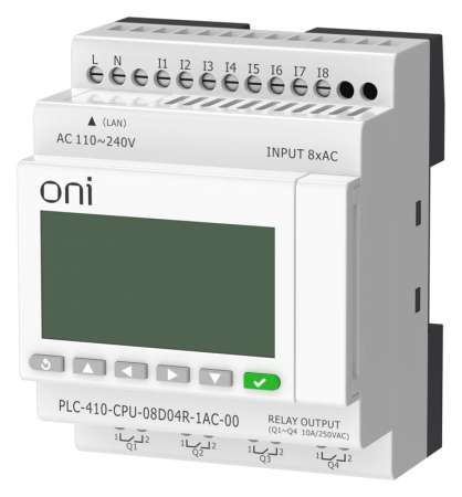 Модуль ЦПУ ПЛК 410 8 DI 4 RO 220В AC с Ethernet портом с экраном ONI PLC-410-CPU-08D04R-1AC-00