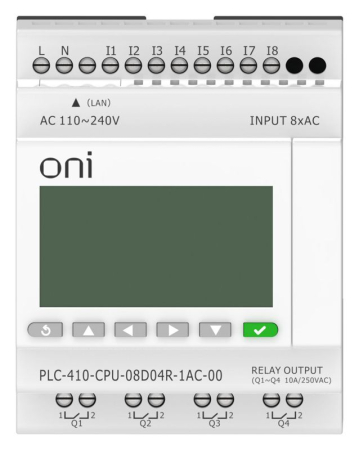 Модуль ЦПУ ПЛК 410 8 DI 4 RO 220В AC с Ethernet портом с экраном ONI PLC-410-CPU-08D04R-1AC-00