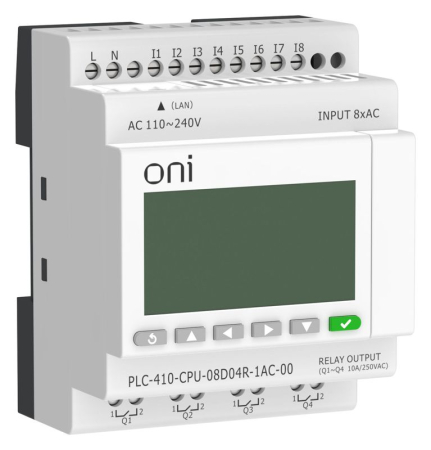 Модуль ЦПУ ПЛК 410 8 DI 4 RO 220В AC с Ethernet портом с экраном ONI PLC-410-CPU-08D04R-1AC-00