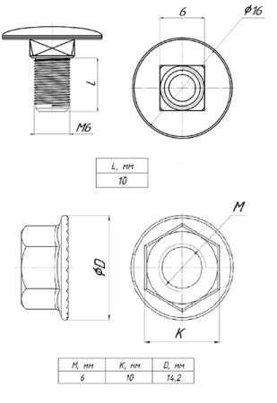 Комплект соединительный 6х10 (винт М6 +гайка) TDZ (уп.200шт) EKF wgm6x10-TDZ