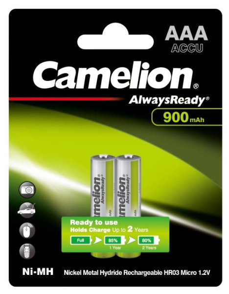 Аккумулятор AAA/R03 900мА.ч NI-Mh Always Ready BL-2 металлик (блист.2шт) Camelion 9165