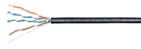 Кабель витая пара U/UTP кат.5E 4х2х24AWG solid HDPE LSZH-UV OUTDOOR UTP-4P-Cat.5e-SOLID-OUT-LSZH-UV черн. (уп.305м) Cabeus 7172c