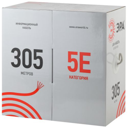 Кабель витая пара U/UTP кат.5E 4х2х24AWG solid CU PVC сер. (м) U-4-PVC Эра Б0044429