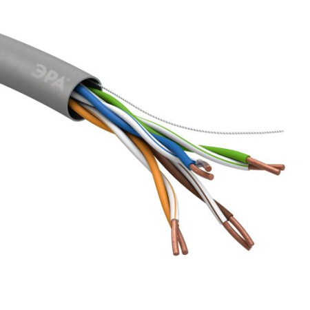 Кабель витая пара U/UTP кат.5E 4х2х24AWG solid CU PVC сер. (м) U-4-PVC Эра Б0044429