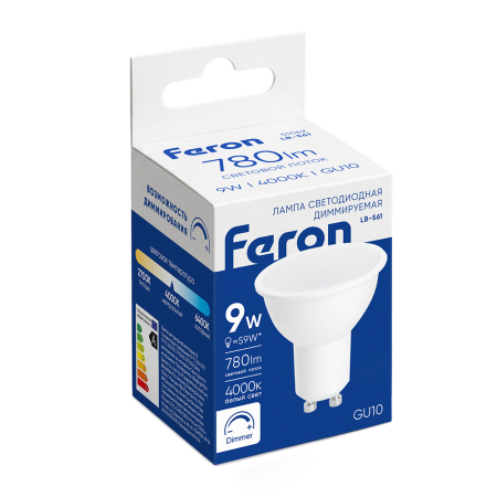 Лампа светодиодная диммируемая Feron LB-561 MR16 GU10 9W 230V 4000K 51062