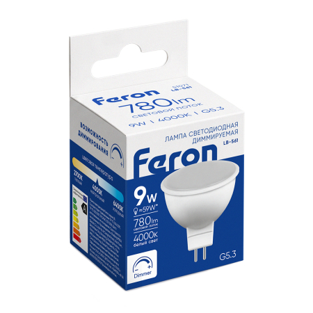 Лампа светодиодная диммируемая Feron LB-561 MR16 G5.3 9W 230V 4000K 51071
