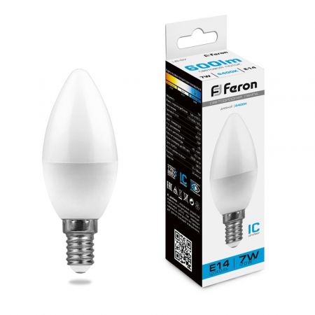Лампа светодиодная Feron LB-97 Свеча E14 7W 6400K 25477