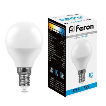 Лампа светодиодная Feron LB-95 Шарик E14 7W 6400K 25480