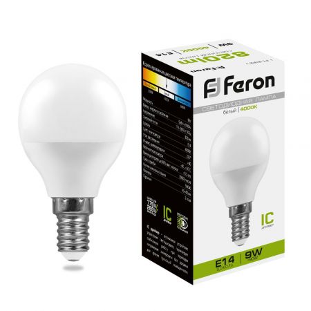 Лампа светодиодная Feron LB-550 Шарик E14 9W 4000K 25802
