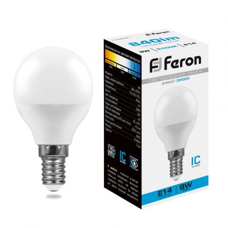 Лампа светодиодная Feron LB-550 Шарик E14 9W 6400K 25803