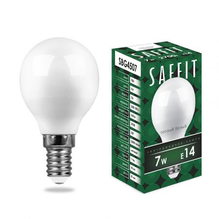 Лампа светодиодная SAFFIT SBG4507 Шарик E14 7W 2700K 55034