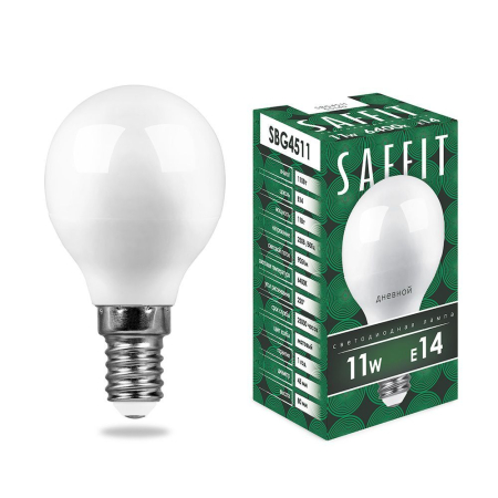 Лампа светодиодная SAFFIT SBG4511 Шарик E14 11W 6400K 55140