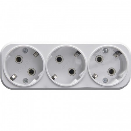 Разветвитель сетевой 3-местный с/з STEKKER ADP16-23-20, 250V, 16A, ABS пластик, белый 39024