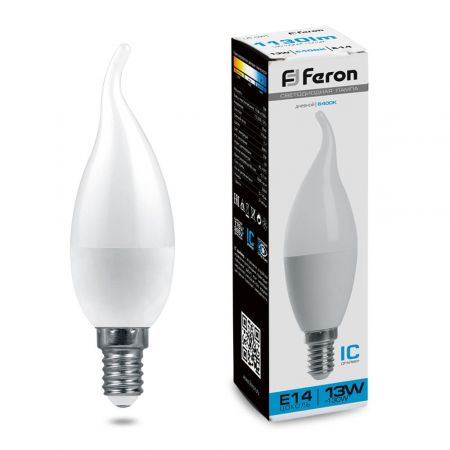 Лампа светодиодная Feron LB-970 Свеча на ветру E14 13W 6400K 38114